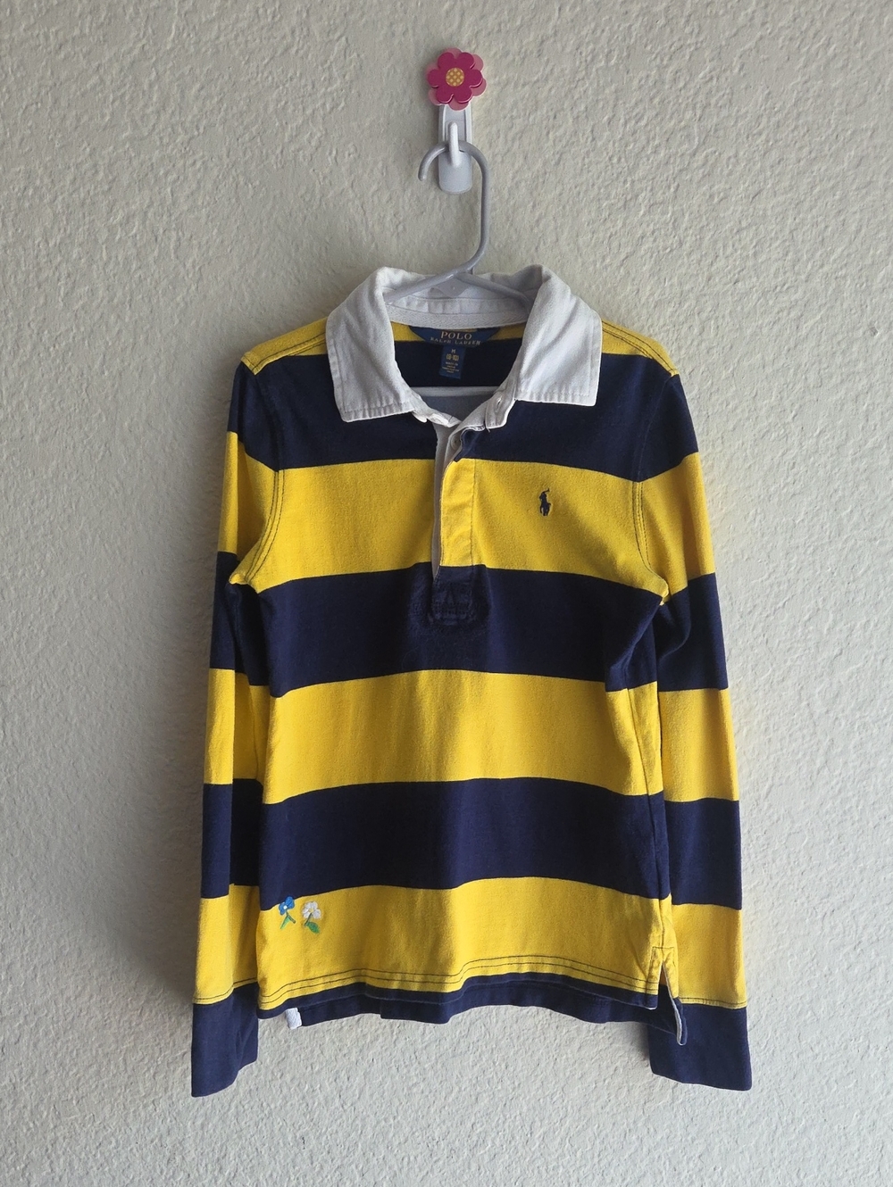 Polo by Ralph Lauren White Collar Navy & Yellow Rugby Shirt
